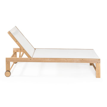 Trabuco Coastal Modern Acacia Wood Mesh 3-Position Outdoor Chaise Lounge Set with Side Table - JONATHAN Y